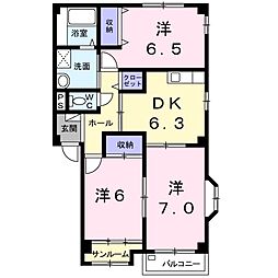 ベルビィトンＢ 2階3DKの間取り