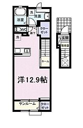 カシェット 1Kの間取図画像