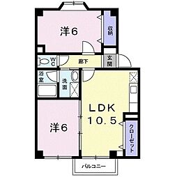 チェリーヒルズＢ 1階2LDKの間取り