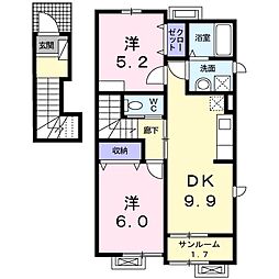 フェアリ−・テ−ル　IV 2階2DKの間取り