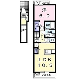 クロスハーバーIII 2階1LDKの間取り