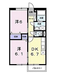 ルミエール小島A 2DKの間取図画像