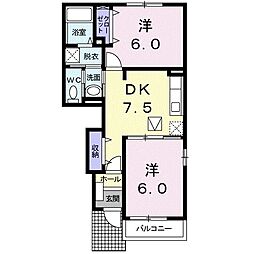 ハルトリーゲルB 2DKの間取図画像
