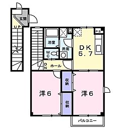 クレール 2DKの間取図画像