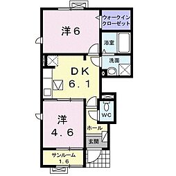 グランシェル　Ｂ 1階2DKの間取り