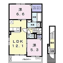 プリムヴェール 2LDKの間取図画像