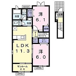 キャトルセゾン 2LDKの間取図画像