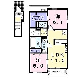 アップルコート佐久平B 2LDKの間取図画像