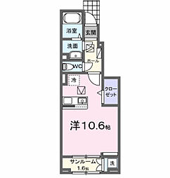 アドラブールＤ 1階ワンルームの間取り