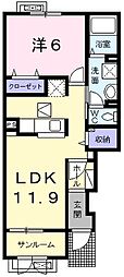 コッティ眞馬 1LDKの間取図画像