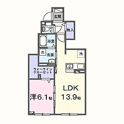 クレストコートII 1LDKの間取図画像