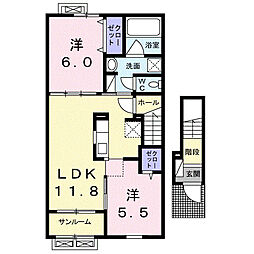 サニーハイムA 2LDKの間取図画像