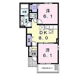 コーポサンスカイB 2DKの間取図画像