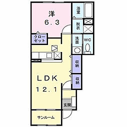 ボヌールB 1LDKの間取図画像