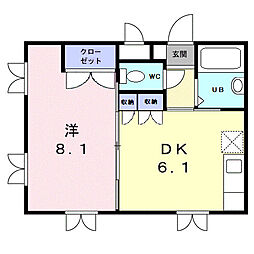 ツインパレスさくら台Ｓｏｕｔｈ 1階1DKの間取り