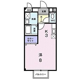 フライハイト通古賀 1Kの間取図画像