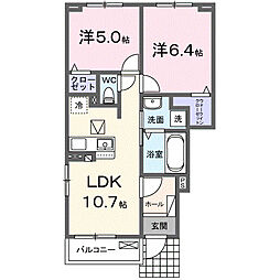 ラ・テール大平 2LDKの間取図画像
