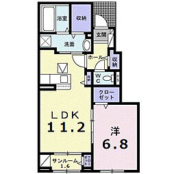 オ　シャン 1階1LDKの間取り