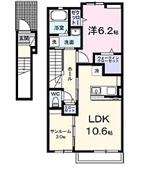ひまわり荘 2階1LDKの間取り