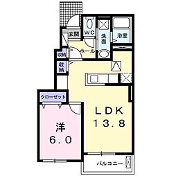 アンティポロ本庄 1LDKの間取図画像