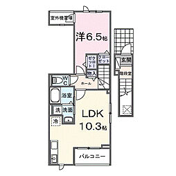 レルージュ 2階1LDKの間取り