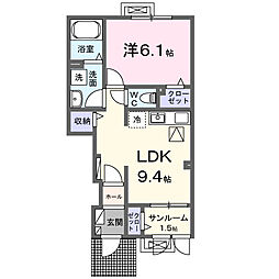 カーサ・コルーテ南 1階1LDKの間取り