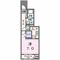 ルーツショアIII 1階1Kの間取り