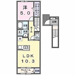 ルーツショアII 2階1LDKの間取り
