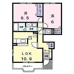 シューペルヴ・ロジュマン 1階2LDKの間取り