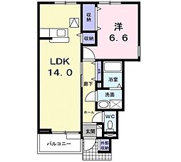カルフールオリゾンＡ 1階1LDKの間取り