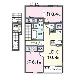 ルーチェテラス　Ａ 2階2LDKの間取り