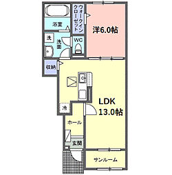 サニーセトル拾弐号館 1階1LDKの間取り