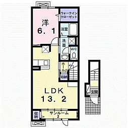 カインドハウスIII 2階1LDKの間取り