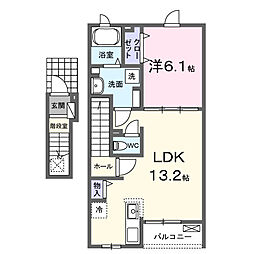 ニューライズ　セキネ　II 2階1LDKの間取り
