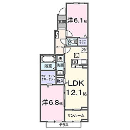 サンライズ 1階2LDKの間取り