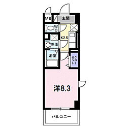パラドール 1Kの間取図画像