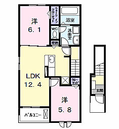 グランディールＣ−1 2階2LDKの間取り