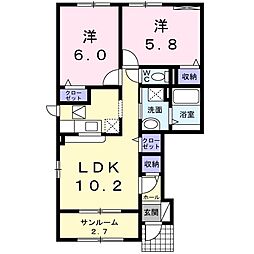 ミント 1階2LDKの間取り