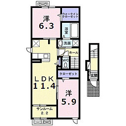 ジュリピコ 2階2LDKの間取り