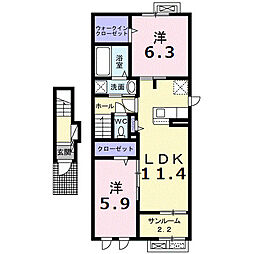 ジュリピコ 2階2LDKの間取り