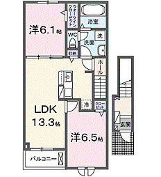 クレメント岩出B 2LDKの間取図画像