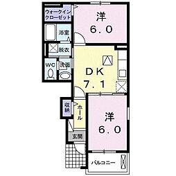 クラールA 2DKの間取図画像