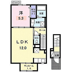 メンリッヒェン・ウッド 2階1LDKの間取り