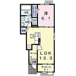 セイバリーＦ 1階1LDKの間取り