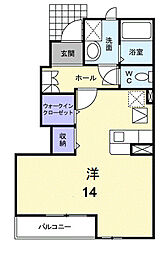 ルピナス 1階ワンルームの間取り