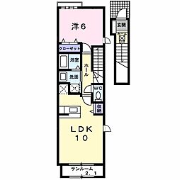 ブリアントビュ−　Ｅ 2階1LDKの間取り