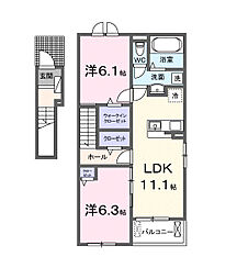 門田町アパート（028306201） 2階2LDKの間取り