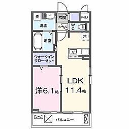 ベルヒルズノース 1LDKの間取図画像