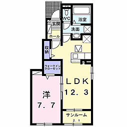 クレストII 1LDKの間取図画像