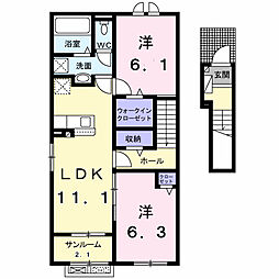 クレストII 2LDKの間取図画像